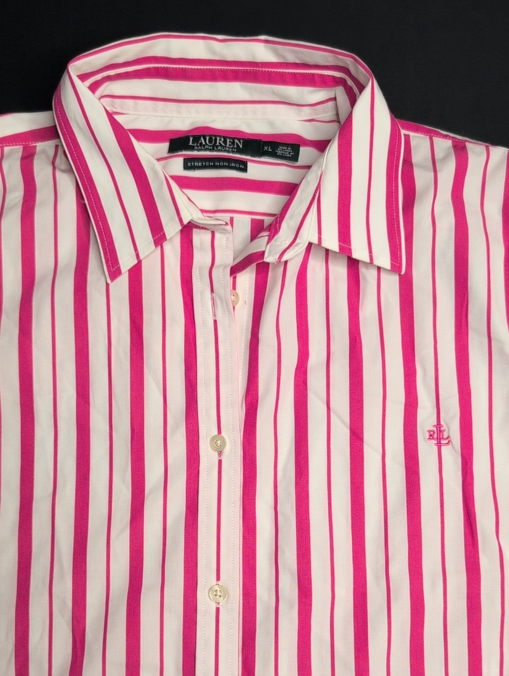 Lauren Ralph Lauren Pink and White Striped Button-Up Blouse